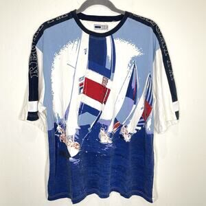 Vintage Fila Regatta Sailboat T Shirt Mens 3XL Red White Blue Short Sleeve